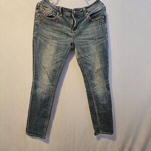 Grace in LA Embellished Embroidered Bootcut Low Rise Size 31 Denim Jeans